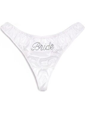 Satin Rhinestone Bride Thong in Ivory | Bachelorette Party Favor, Bride-to-Be